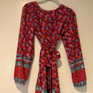 LOFT long sleeve XS Red & Blue Dress
